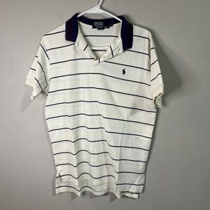 Polo Ralph Lauren Men's White L Short Sleeve Black Striped 100% Cotton Shirt